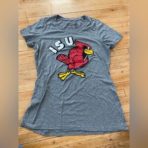 Illinois State University Women XL Fitted Gray ISU T-Shirt Reggie Red Bird